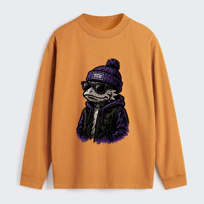 Fort Worth Frog wearing TCU beanie with horned patch - Classic Long Sleeve Shirt - Orange