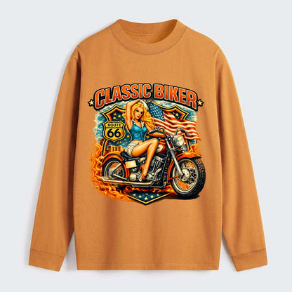 Classic Pinup Biker - Classic Long Sleeve Shirt - Orange