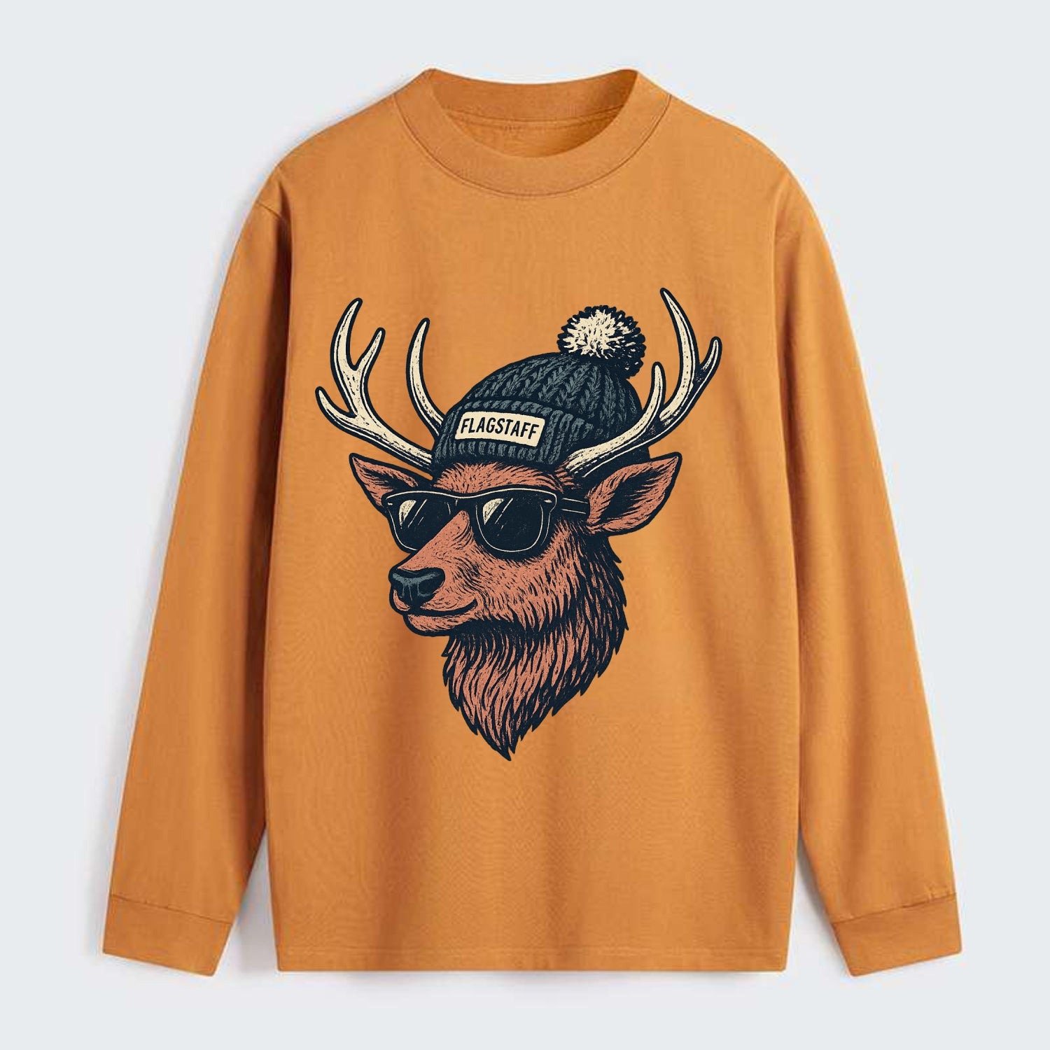 Flagstaff Elk wearing Flagstaff beanie with pom pom and wayfarer - Classic Long Sleeve Shirt - Orange