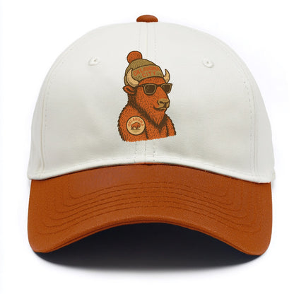 Oklahoma Buffalo wearing Oklahoma City beanie with pom pom and wayfarer sunglasses - Two Tone Cap - Orange