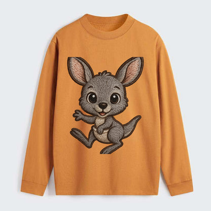 Baby Kangaroo Joey - gray fur, large ears, in pouch peek, bright eyes, - Classic Long Sleeve Shirt - Orange