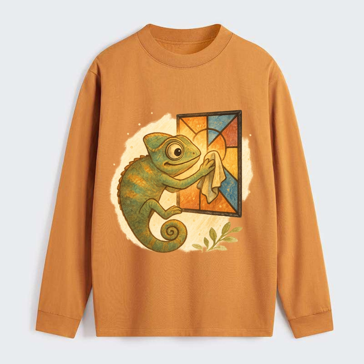 Chameleon blending into a stained-glass window it is polishing with - Classic Long Sleeve Shirt - Orange