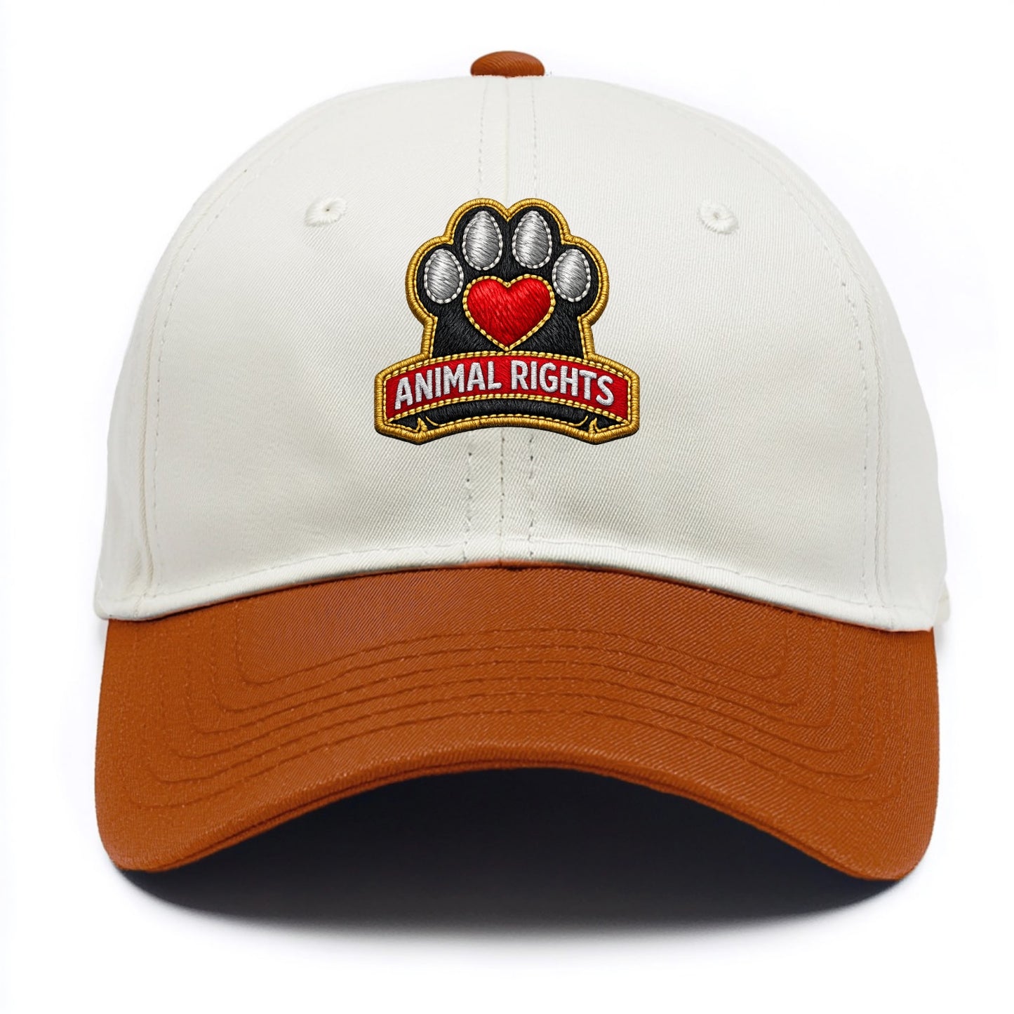ANIMAL RIGHTS - raised paw with heart in red , advocacy - Two Tone Cap - Orange