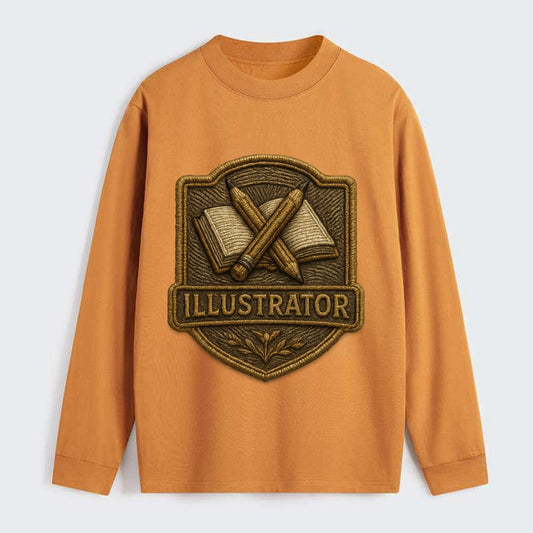Pencils and sketchbook - illustrator badge - Classic Long Sleeve Shirt - Orange