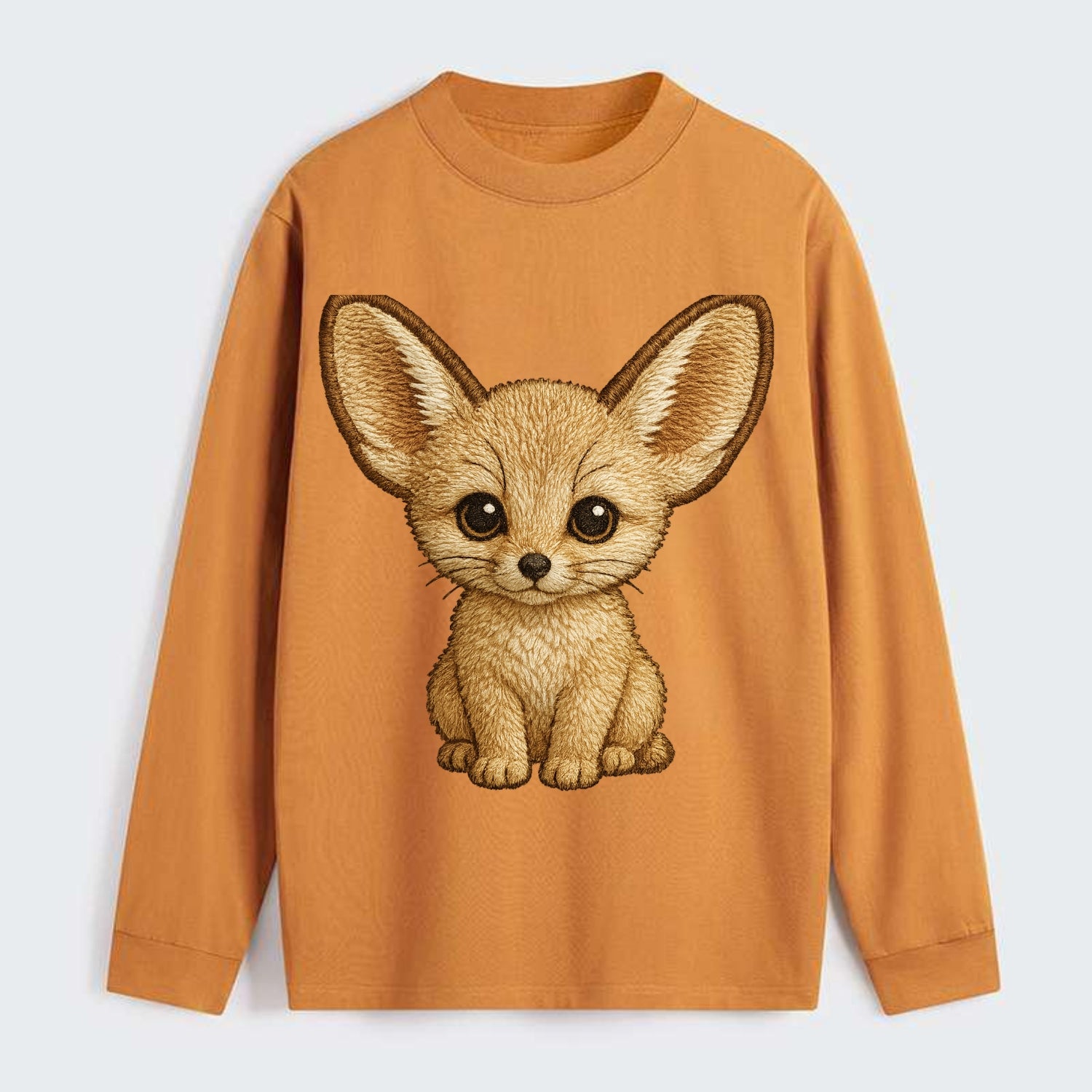 Baby Fennec Fox - huge ears, cream fur, large dark eyes, front-facing, - Classic Long Sleeve Shirt - Orange