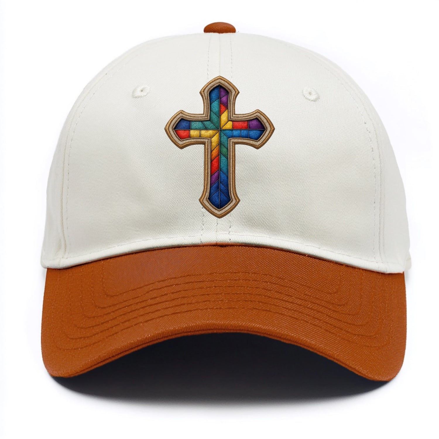 Stained Glass Cross  - Two Tone Cap - Orange