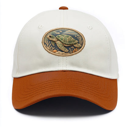 SEA TURTLE - swimming turtle in green and blue , ocean life - Two Tone Cap - Orange