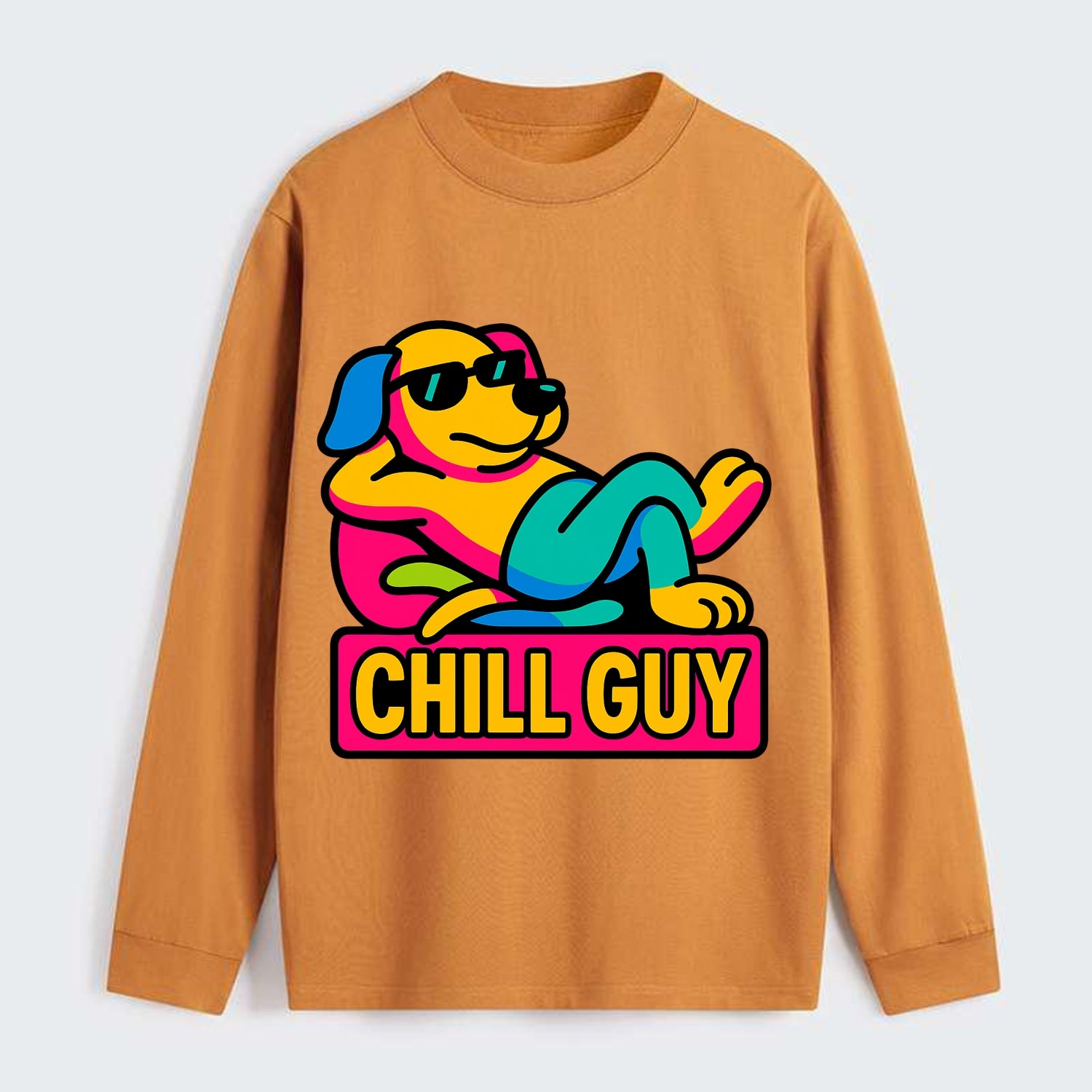 Super relaxed dog character lounging unbothered - "Chill Guy" meme - Classic Long Sleeve Shirt - Orange