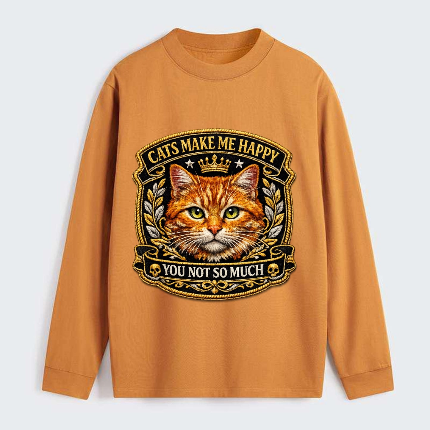 CATS MAKE ME HAPPY YOU NOT SO MUCH - cat face in orange , cat preference - Classic Long Sleeve Shirt - Orange