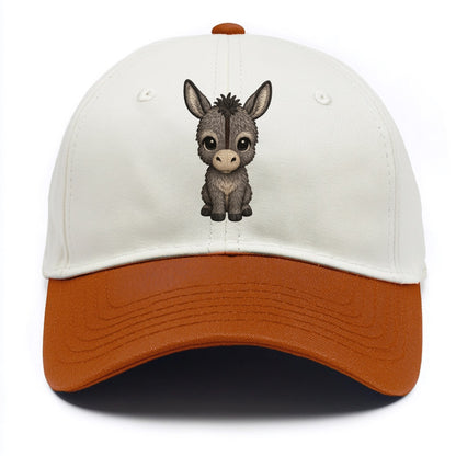 Baby Donkey Foal - gray fluffy, long ears, dark stripe, gentle eyes, front-facing, - Two Tone Cap - Orange