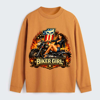 Vintage Biker Pin Up - Classic Long Sleeve Shirt - Orange