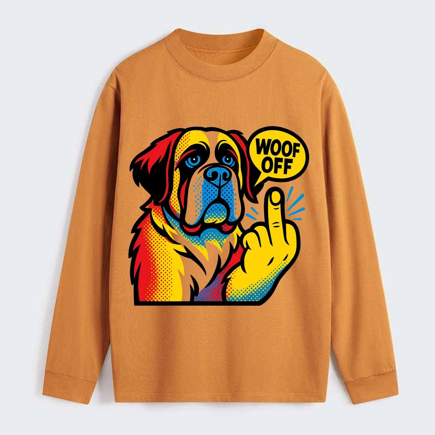 Saint Bernard with gentle giant face and droopy jowls, huge paw raised - Classic Long Sleeve Shirt - Orange