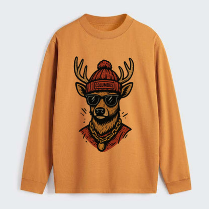 Columbus White-tailed Deer wearing Columbus beanie with pom pom and - Classic Long Sleeve Shirt - Orange