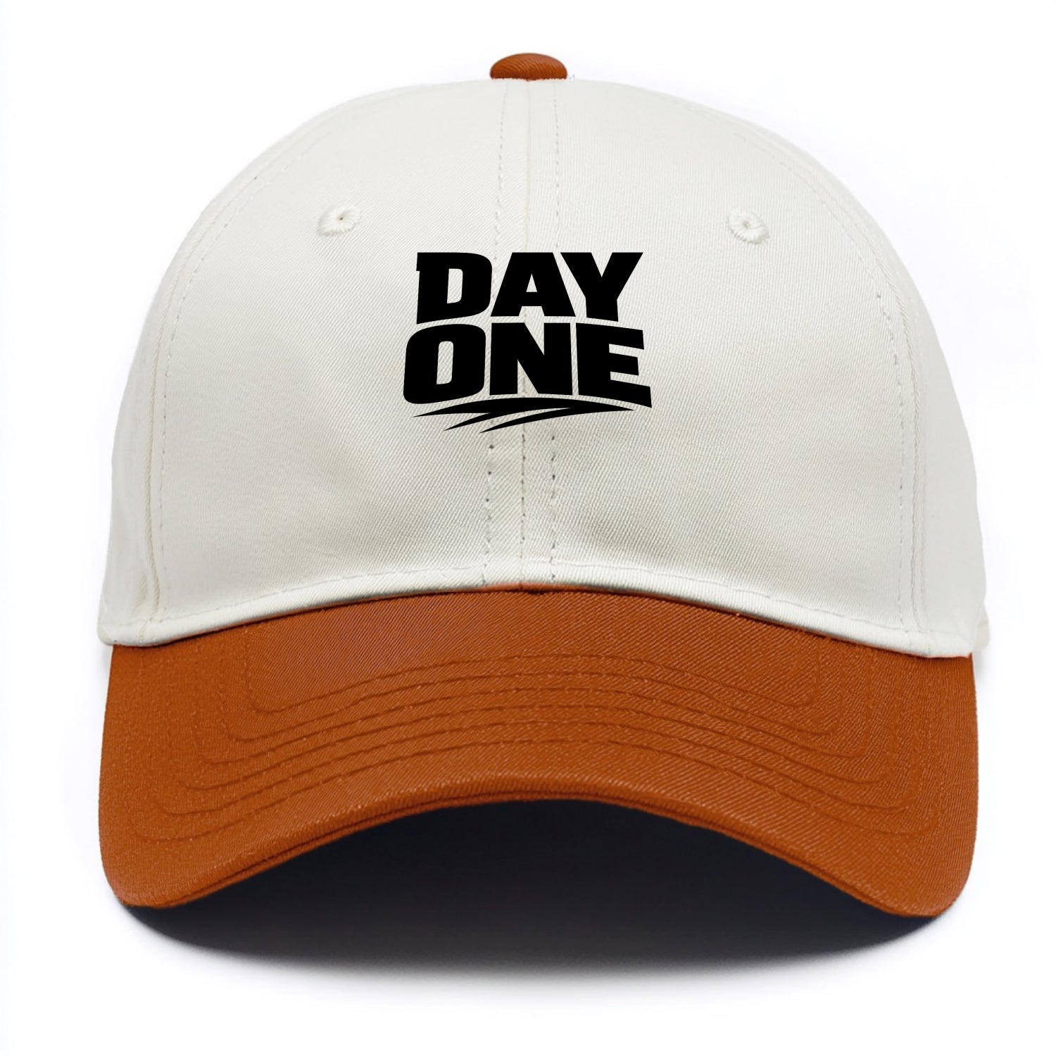 Bold typography design - "DAY ONE" - original friend, from the start - Two Tone Cap - Orange