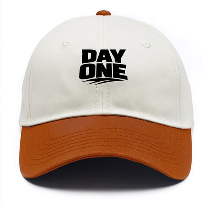 Bold typography design - "DAY ONE" - original friend, from the start - Two Tone Cap - Orange