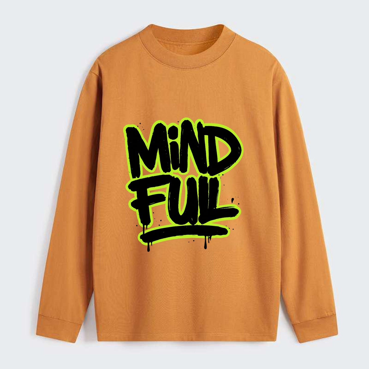 Bold typography design - "MINDFUL" - present awareness, conscious living - Classic Long Sleeve Shirt - Orange