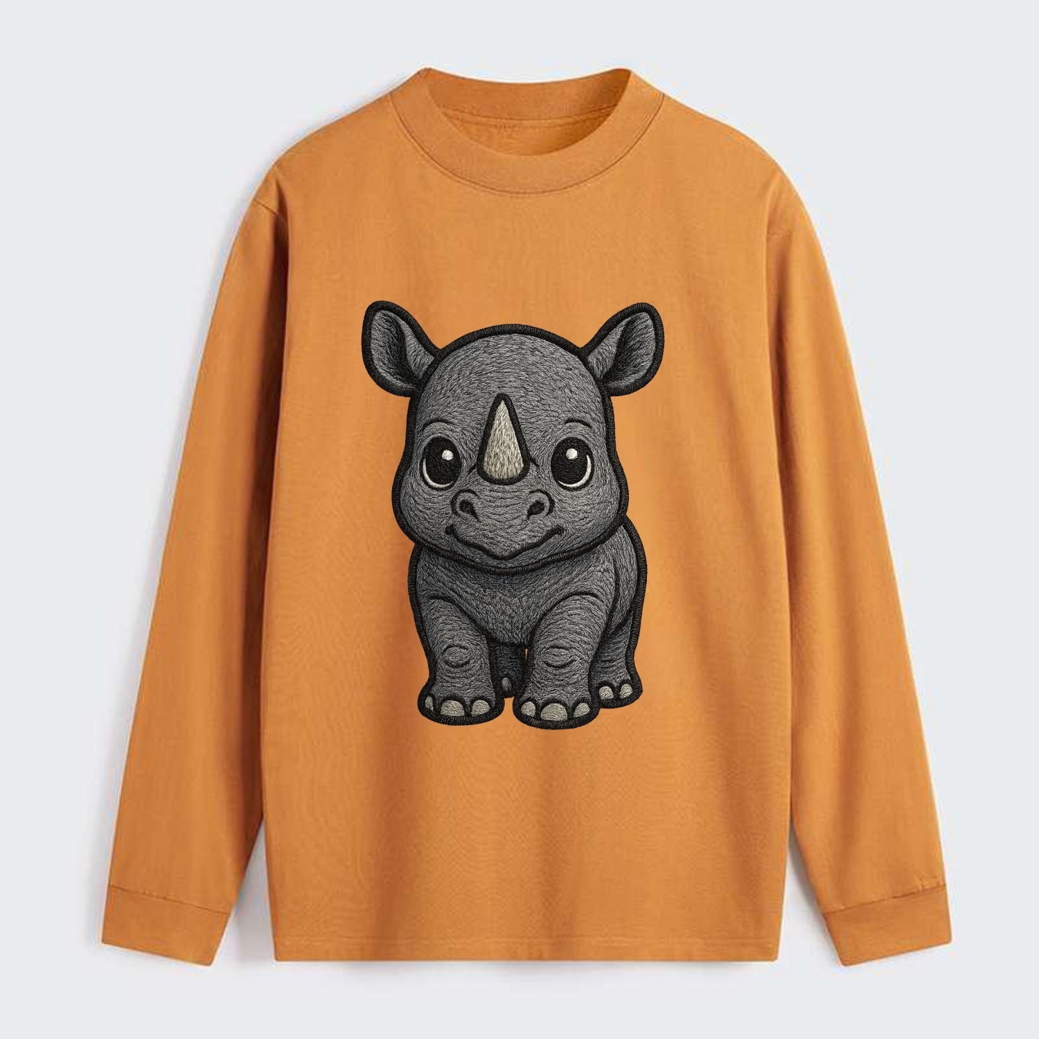 Baby Rhino - gray armor skin, tiny horn nub, round eyes, front-facing, - Classic Long Sleeve Shirt - Orange