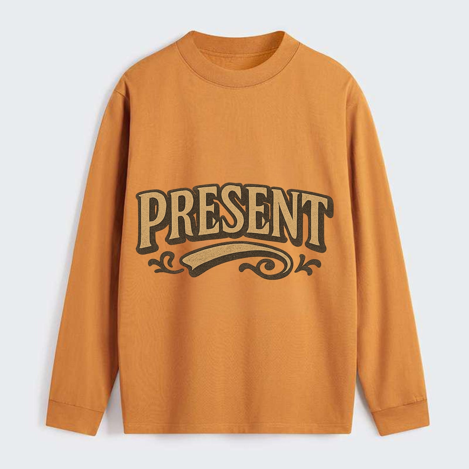 Bold typography design - "PRESENT" - living in the now - Classic Long Sleeve Shirt - Orange