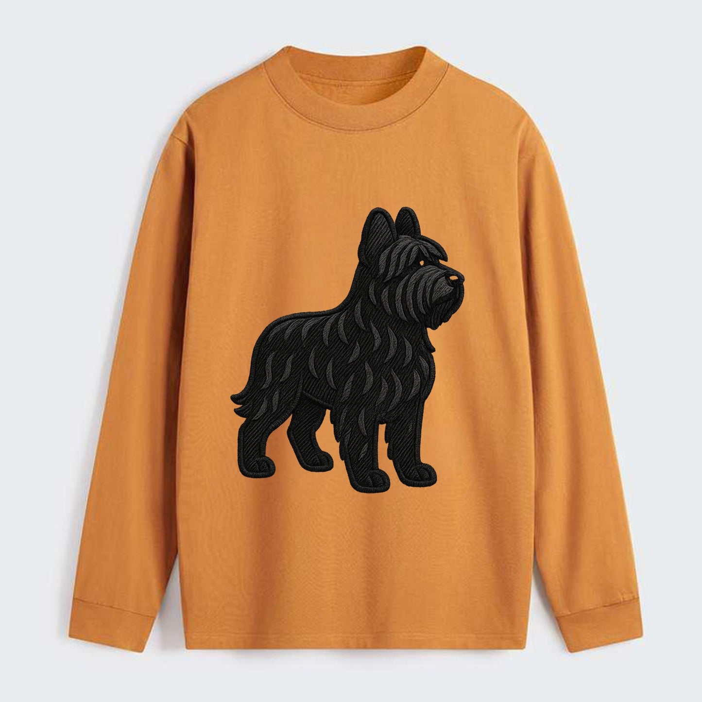 Briard - Black wavy coat embroidered herding pose - Classic Long Sleeve Shirt - Orange