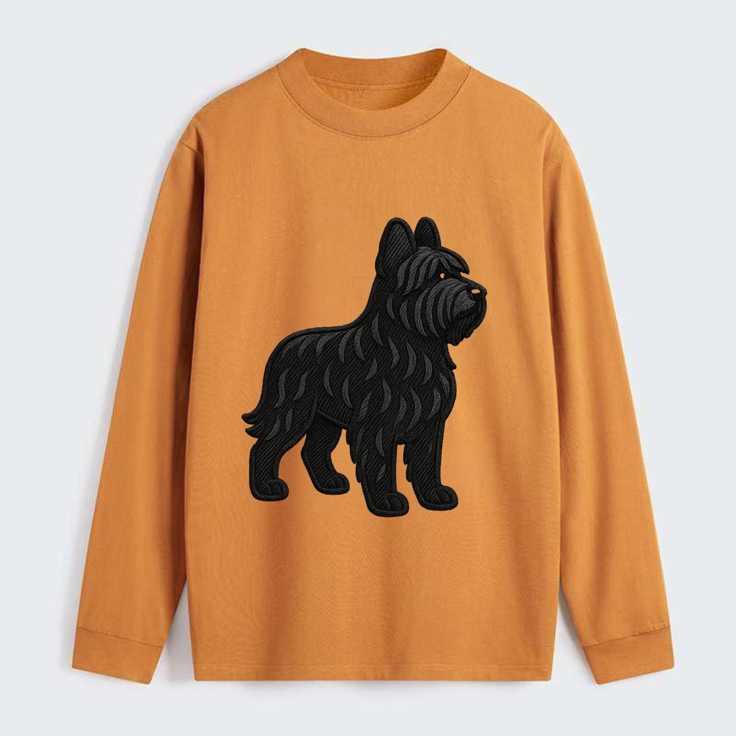 Briard - Black wavy coat embroidered herding pose - Classic Long Sleeve Shirt - Orange