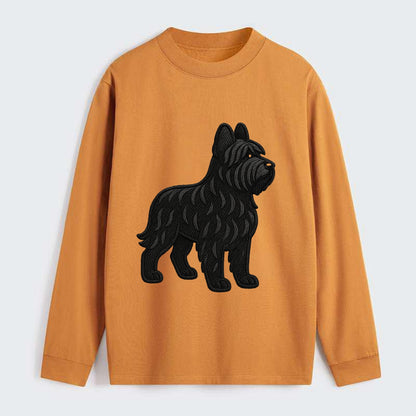 Briard - Black wavy coat embroidered herding pose - Classic Long Sleeve Shirt - Orange