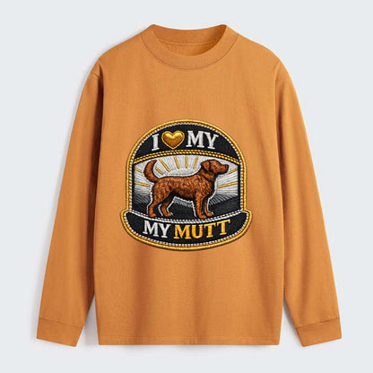 I LOVE MY MUTT - mixed breed silhouette in brown , rescue pride - Classic Long Sleeve Shirt - Orange