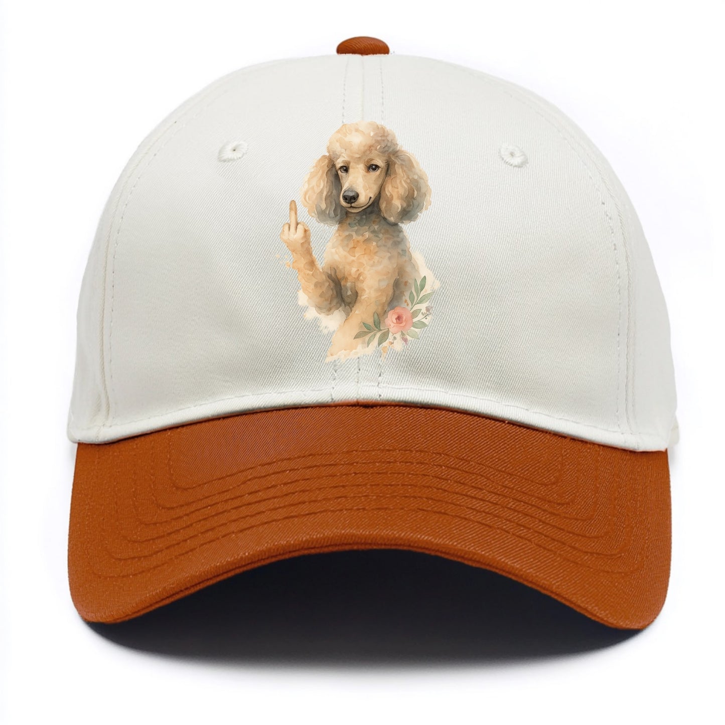 Standard Poodle with curly styled coat, intelligent face, fancy paw giving finger - Two Tone Cap - Orange