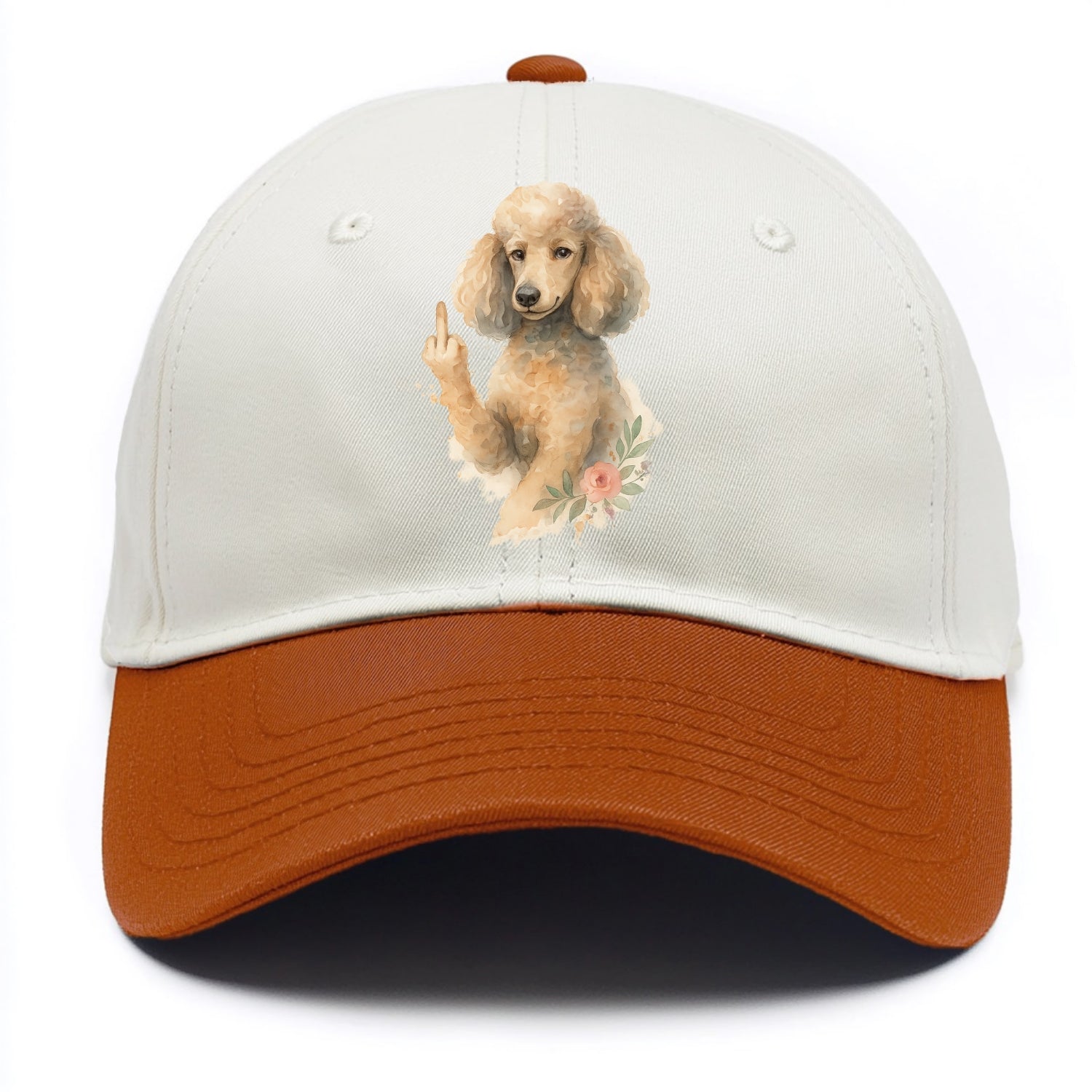 Standard Poodle with curly styled coat, intelligent face, fancy paw giving finger - Two Tone Cap - Orange