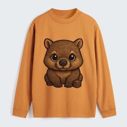 Baby Wombat - brown fur, square nose, small ears, dark eyes, - Classic Long Sleeve Shirt - Orange