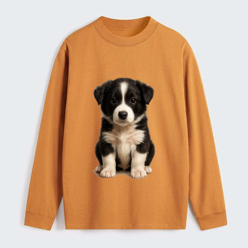 Baby Border Collie Puppy - black and white, intense smart eyes, - Classic Long Sleeve Shirt