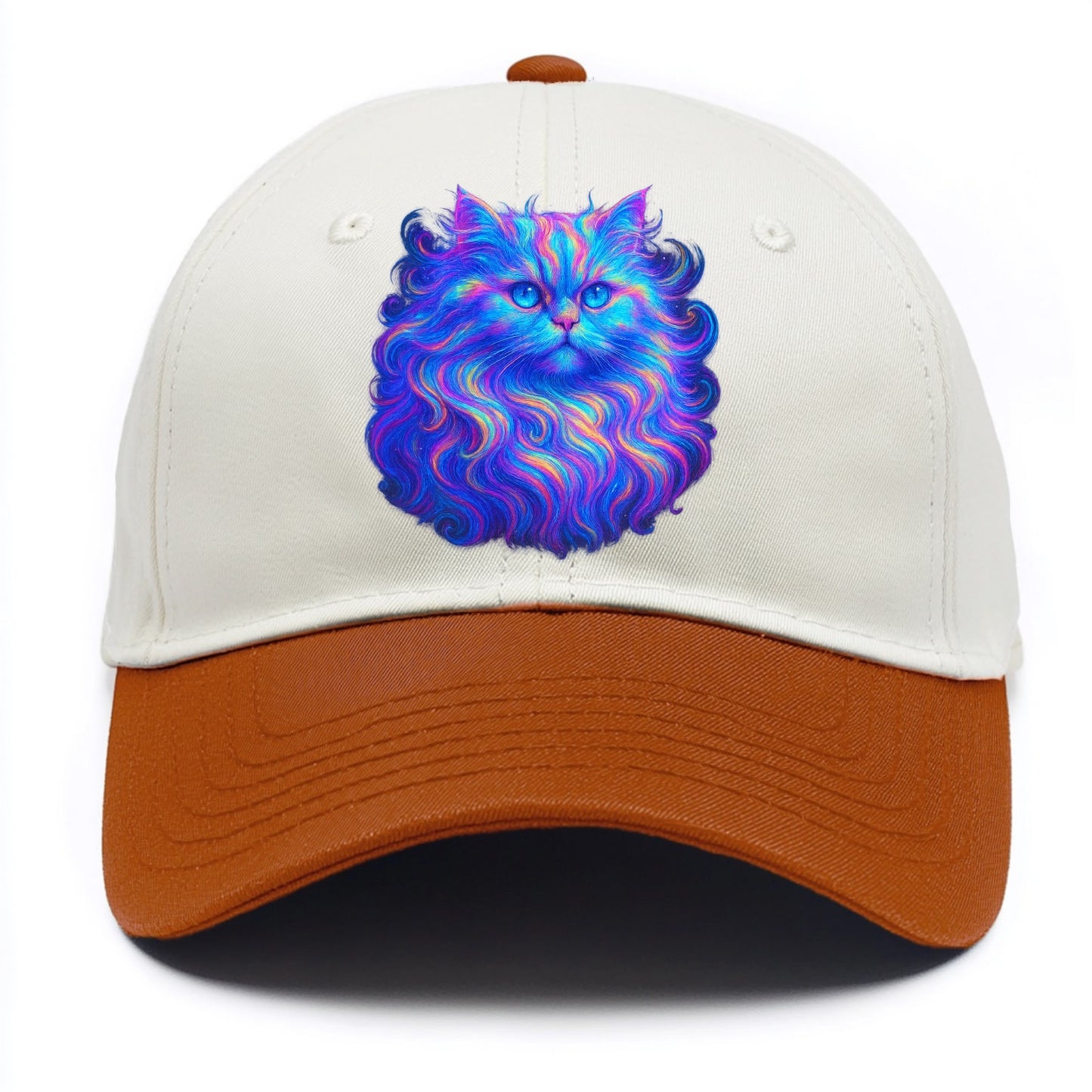 Luxurious Persian cat with flowing fur that refracts into rainbow prisms, soft - Two Tone Cap - Orange