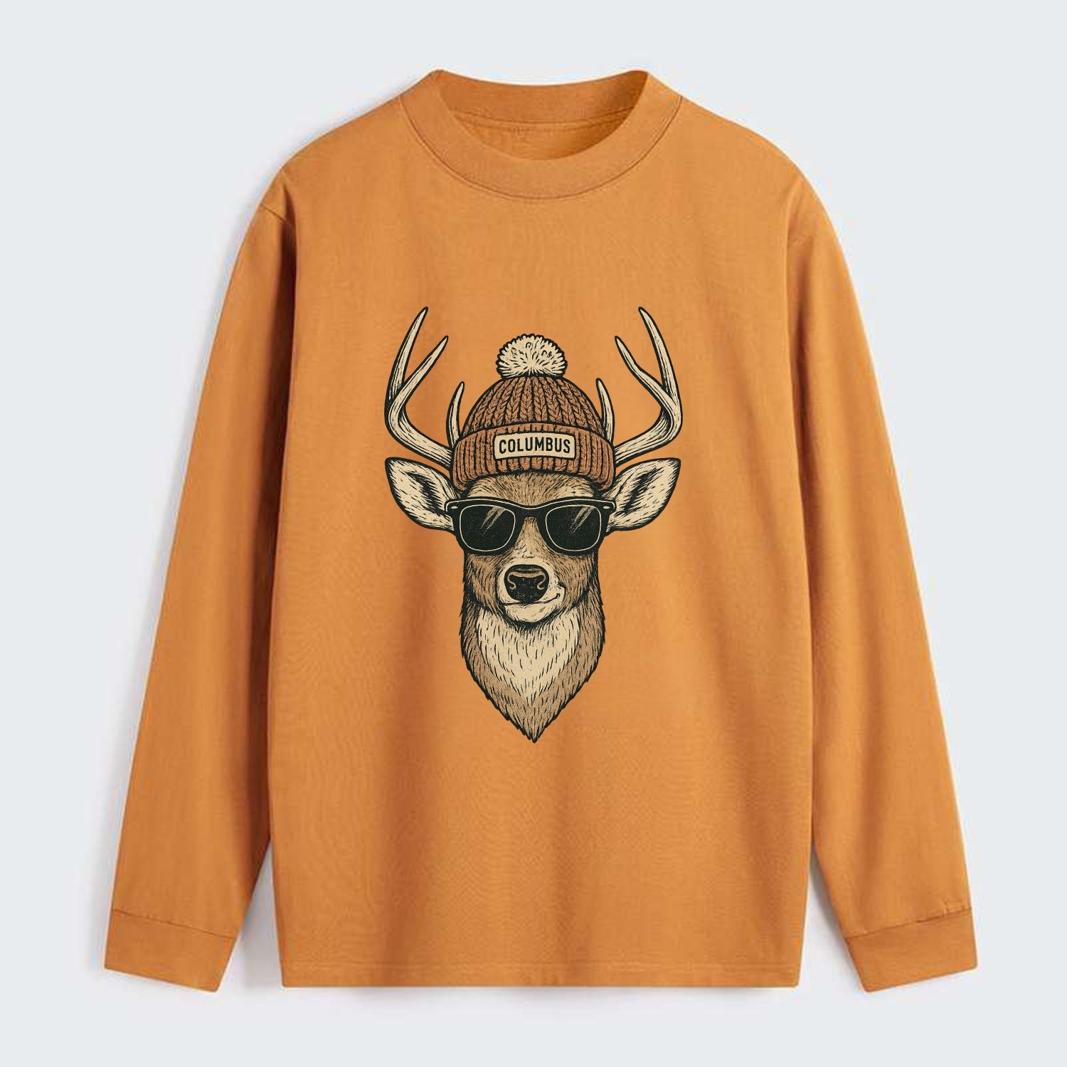Ohio White-tailed Deer wearing Columbus beanie with pom pom and - Classic Long Sleeve Shirt - Orange
