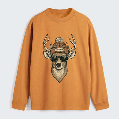 Ohio White-tailed Deer wearing Columbus beanie with pom pom and - Classic Long Sleeve Shirt - Orange