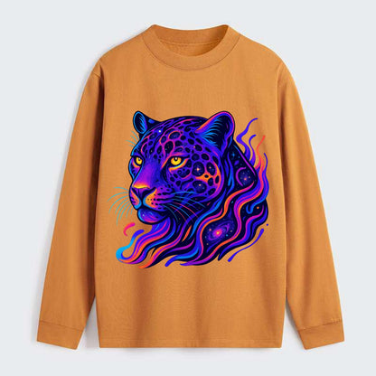 Powerful jaguar with rosettes containing miniature galaxies, cosmic - Classic Long Sleeve Shirt - Orange
