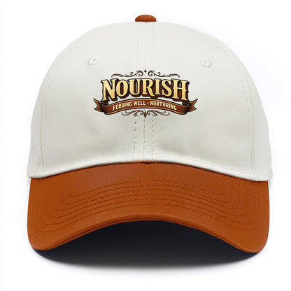 Bold typography design - "NOURISH" - feeding well, nurturing - Two Tone Cap - Orange