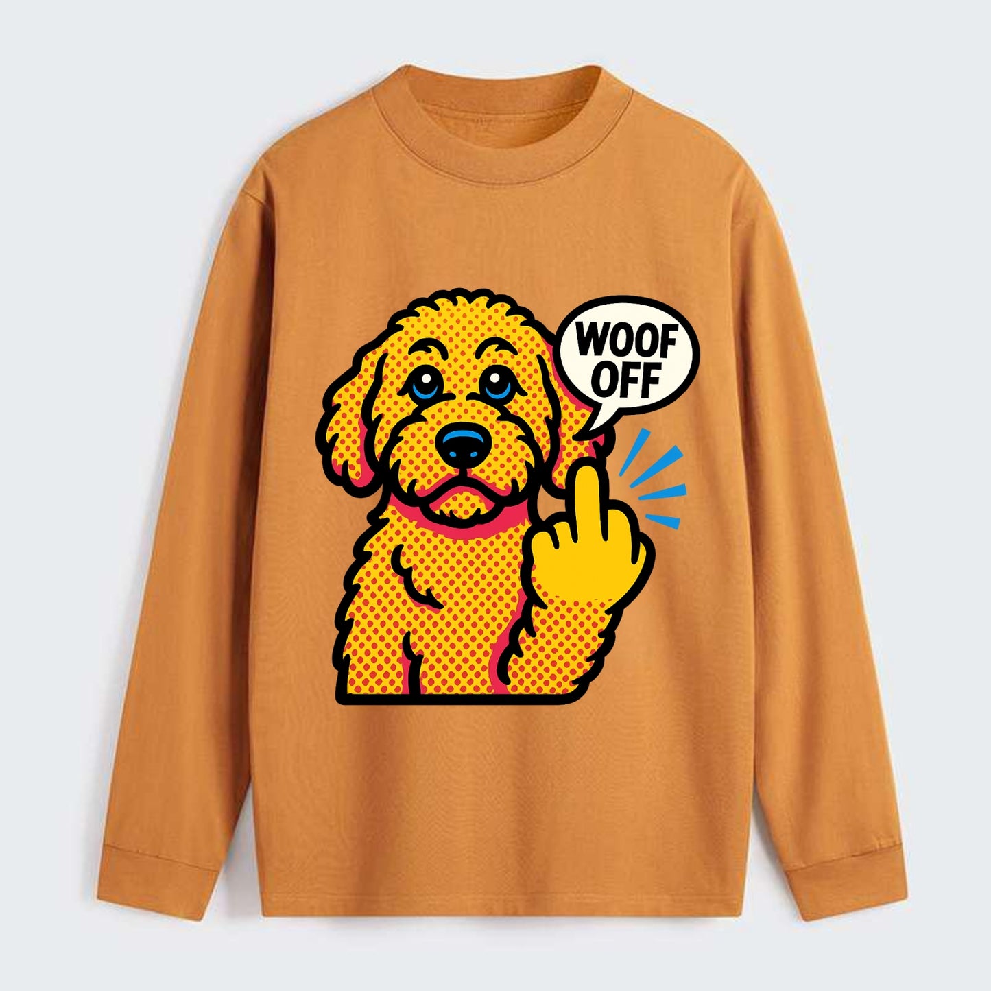 Goldendoodle with teddy bear face and curly golden coat, friendly paw - Classic Long Sleeve Shirt - Orange