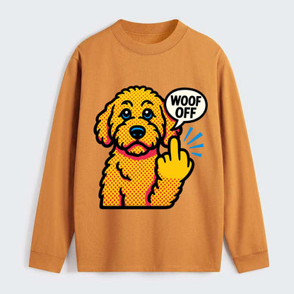 Goldendoodle with teddy bear face and curly golden coat, friendly paw - Classic Long Sleeve Shirt - Orange