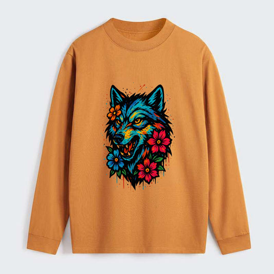 Floral Wolf Garden  - Classic Long Sleeve Shirt - Orange