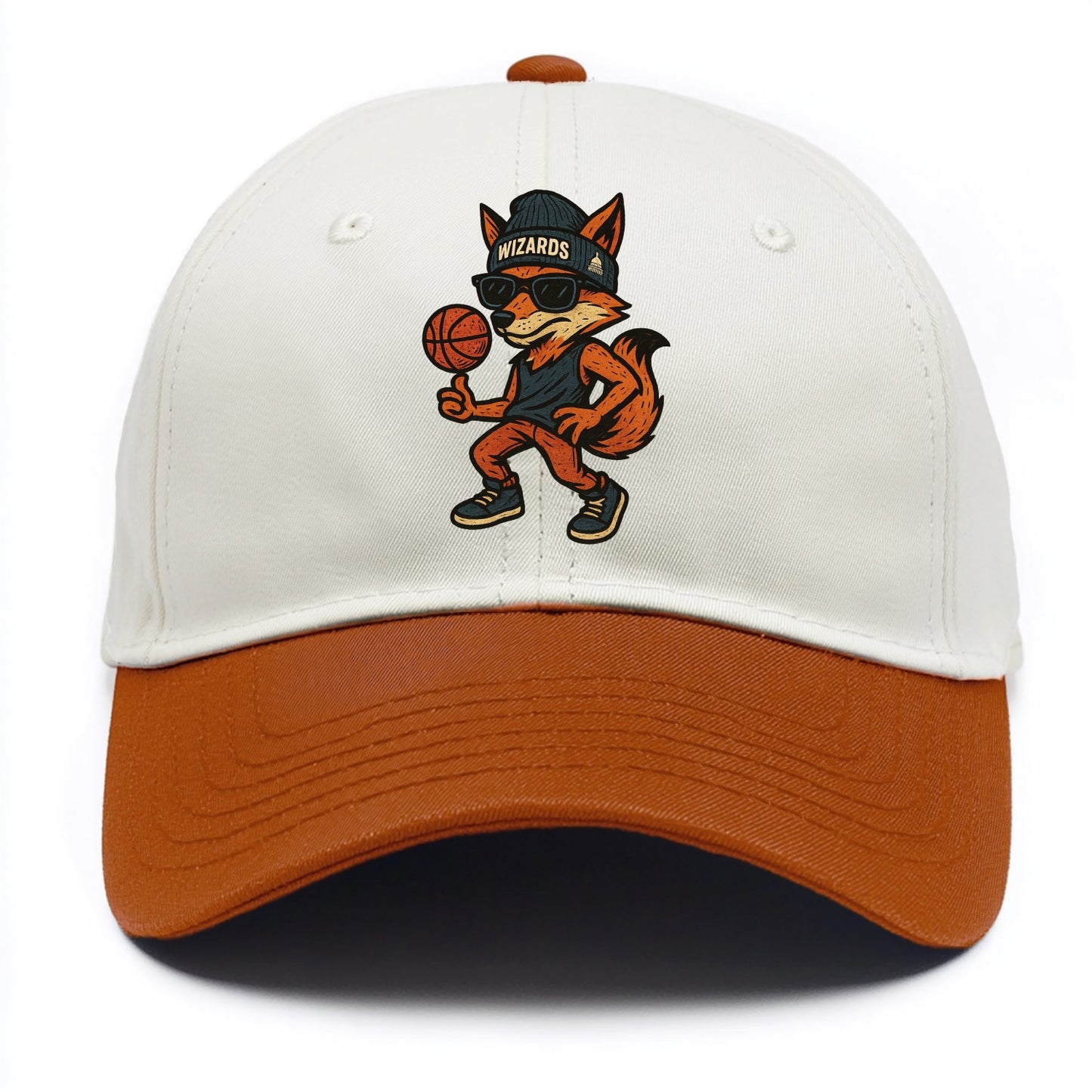 Washington Fox wearing Wizards beanie with capitol patch and wayfarer sunglasses - Two Tone Cap - Orange