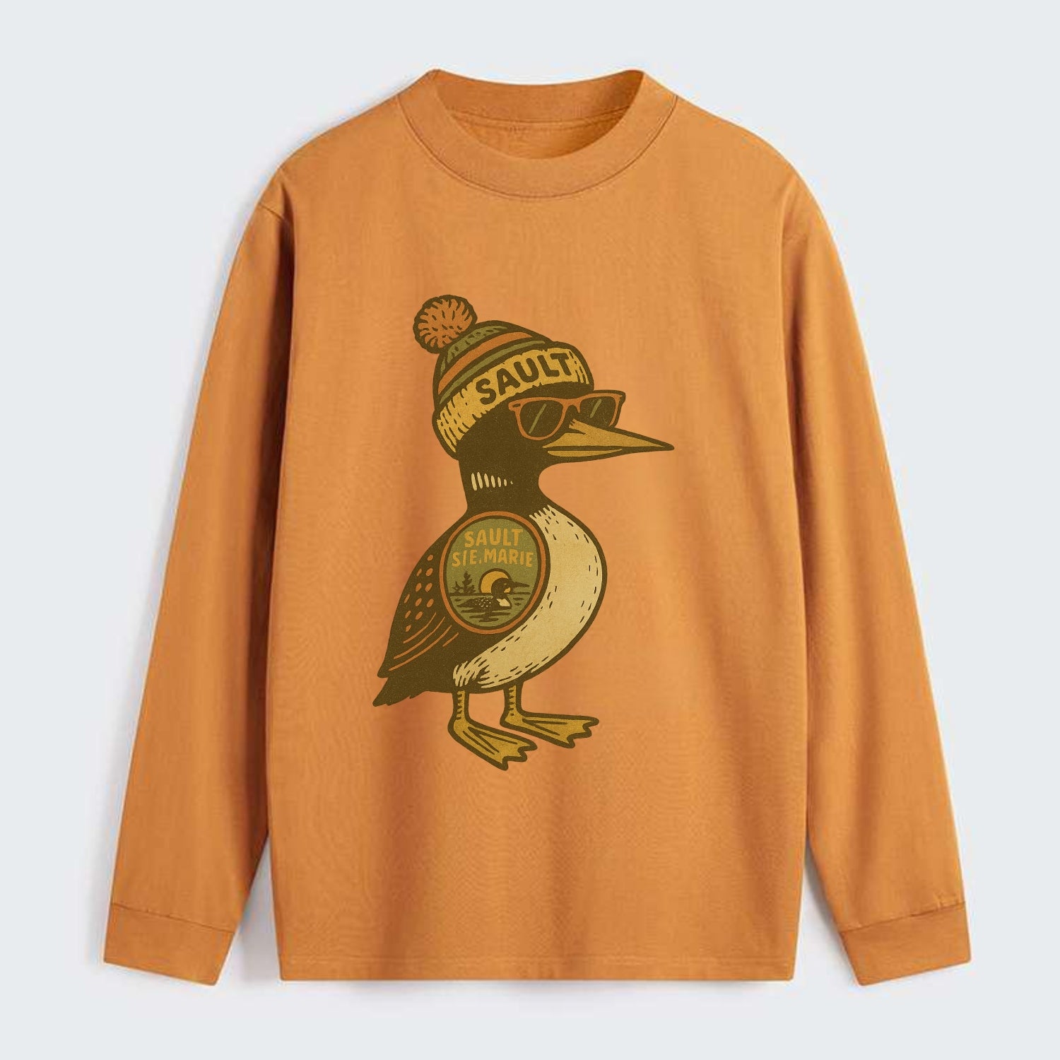 Sault Ste Marie Loon wearing Sault beani - Classic Long Sleeve Shirt - Orange