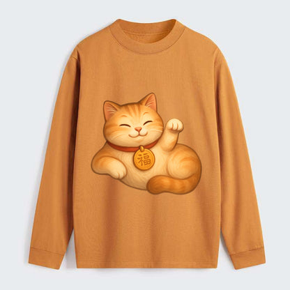 Maneki Neko Pose - Classic Long Sleeve Shirt - Orange