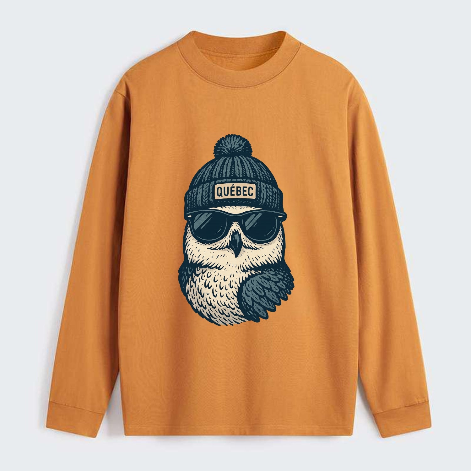 Quebec City Snowy Owl wearing Quebec bea - Classic Long Sleeve Shirt - Orange