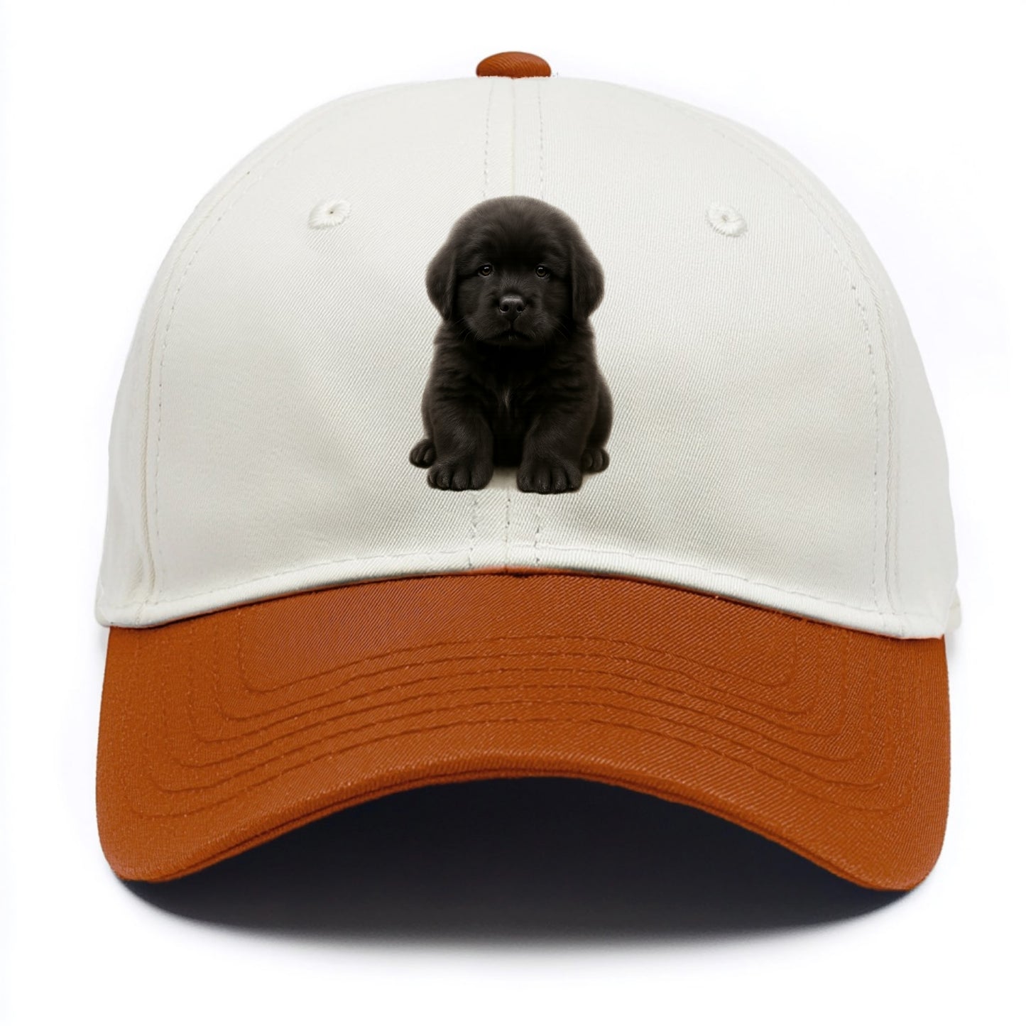 Baby Newfoundland Puppy - giant fluffy black, gentle eyes, webbed paws, - Two Tone Cap - Orange