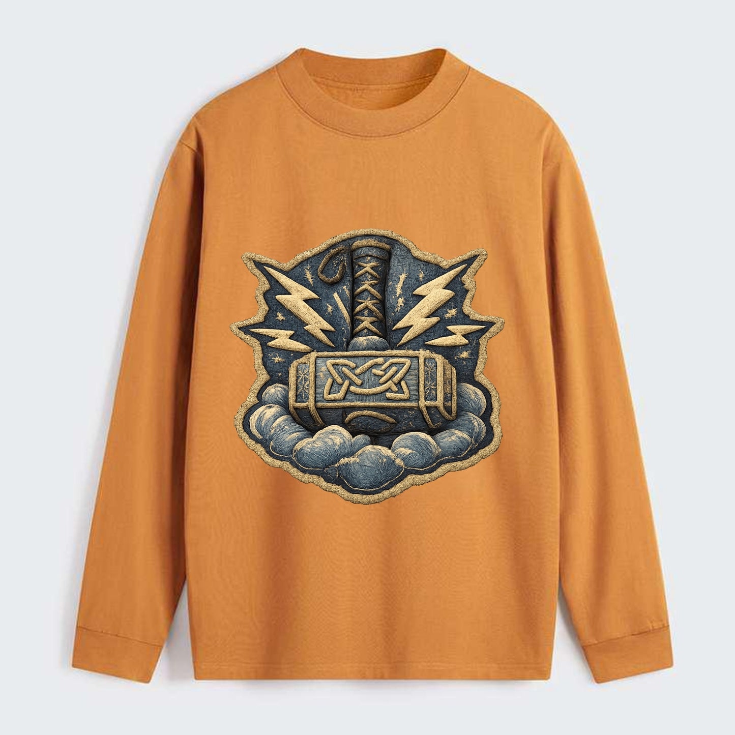 THOR HAMMER MJOLNIR - mighty hammer in silver and blue , thunder god - Classic Long Sleeve Shirt - Orange