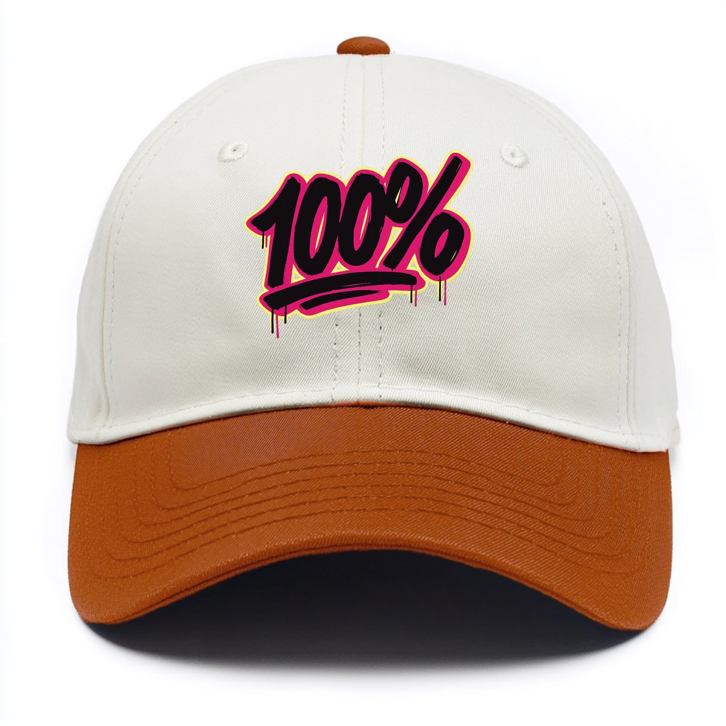 Bold typography design - "100%" - all in, fully committed - Two Tone Cap - Orange
