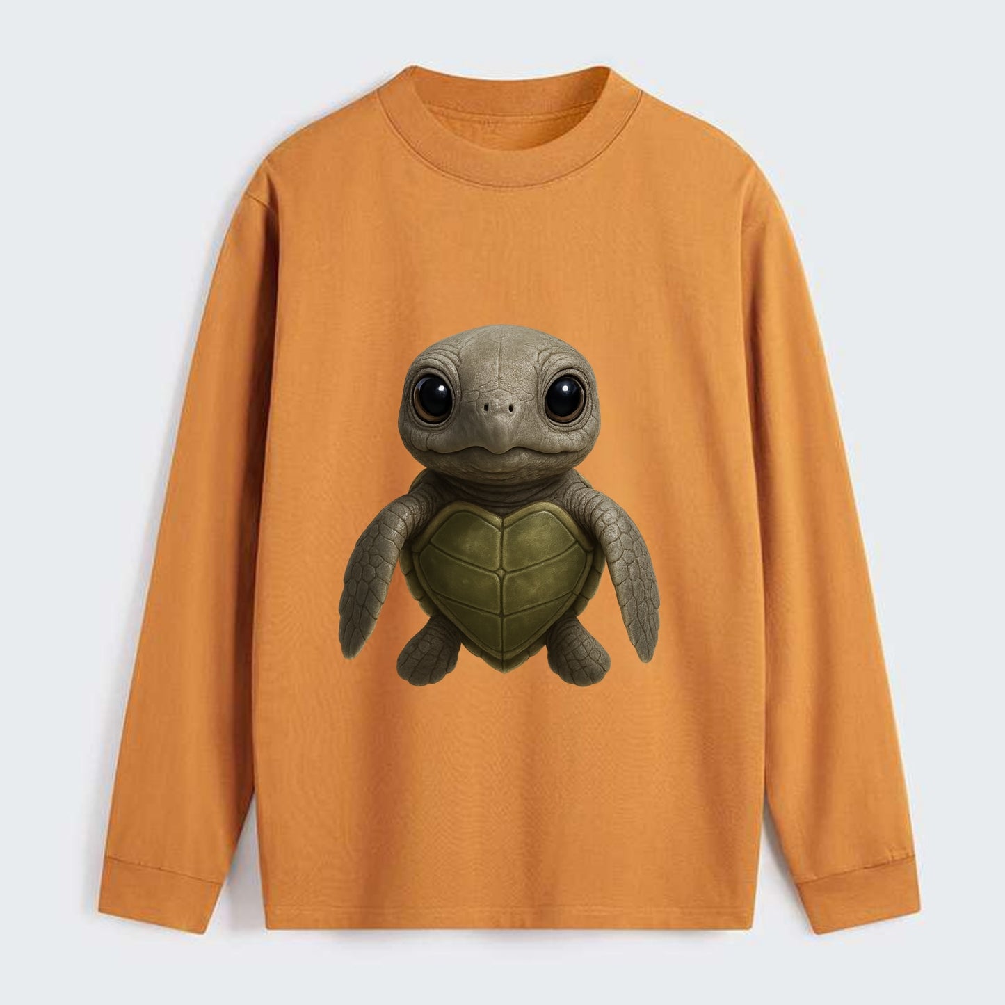 Baby Olive Ridley Turtle - olive green shell, heart-shaped carapace, - Classic Long Sleeve Shirt - Orange