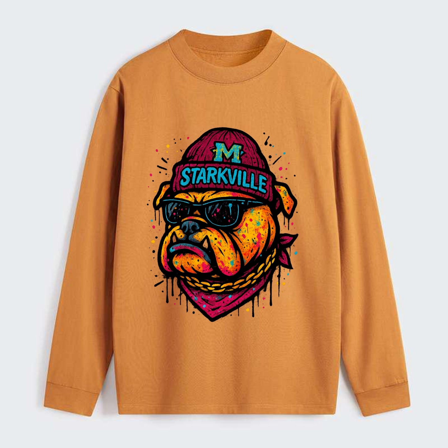 Starkville Bulldog wearing Mississippi State beanie with M patch - Classic Long Sleeve Shirt - Orange