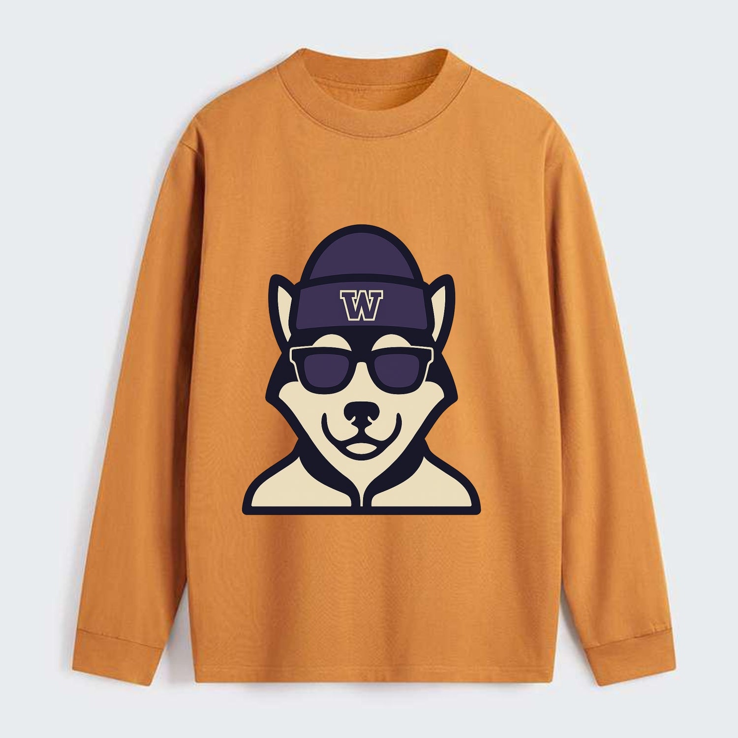 Seattle Husky wearing Washington beanie with W patch - Classic Long Sleeve Shirt - Orange