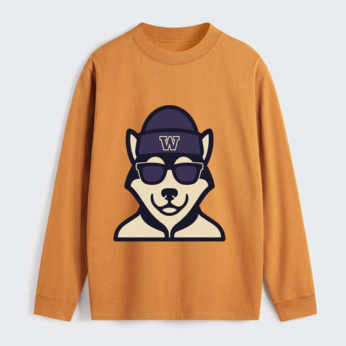 Seattle Husky wearing Washington beanie with W patch - Classic Long Sleeve Shirt