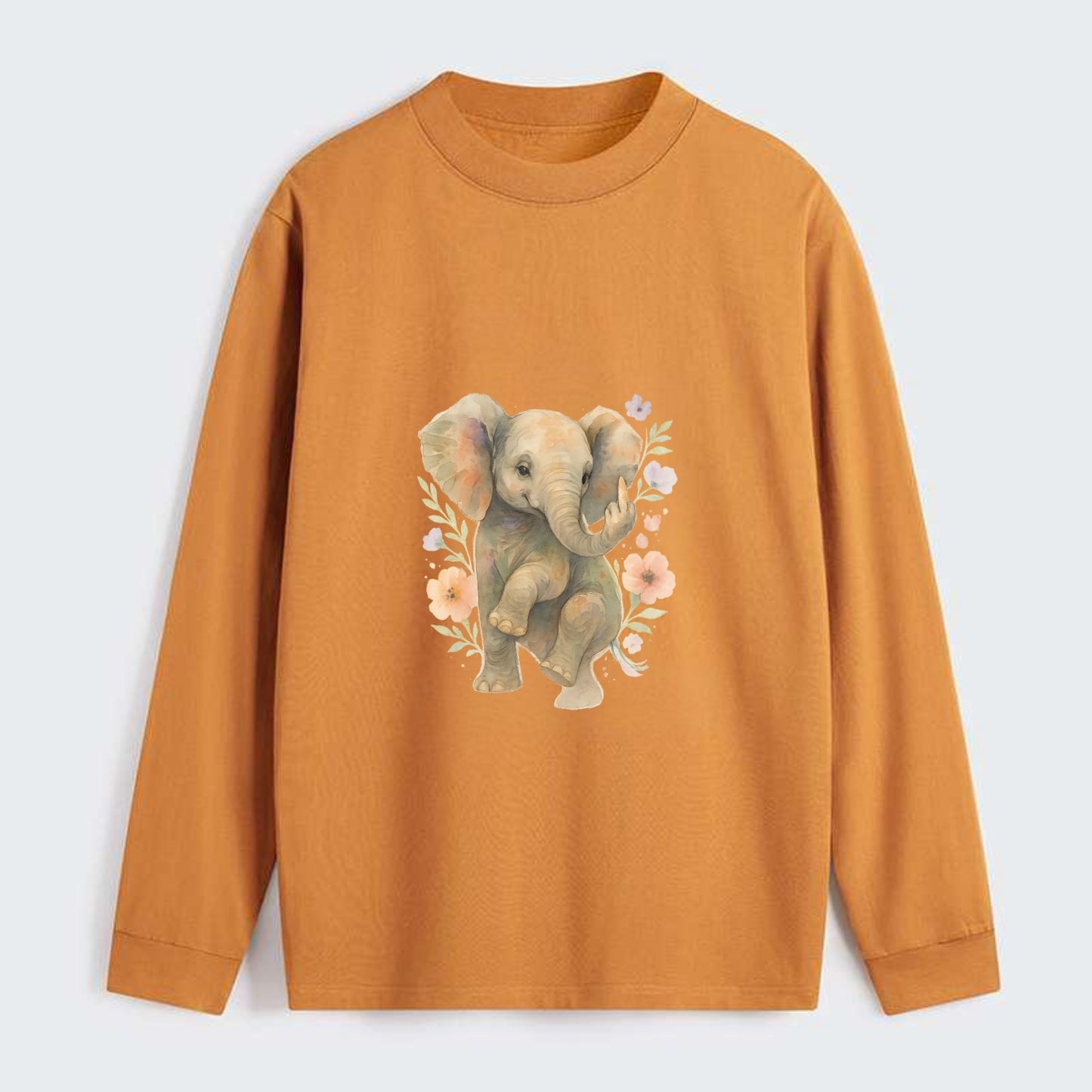 baby elephant with trunk up, one foot raised with middle toe extended - Classic Long Sleeve Shirt - Orange